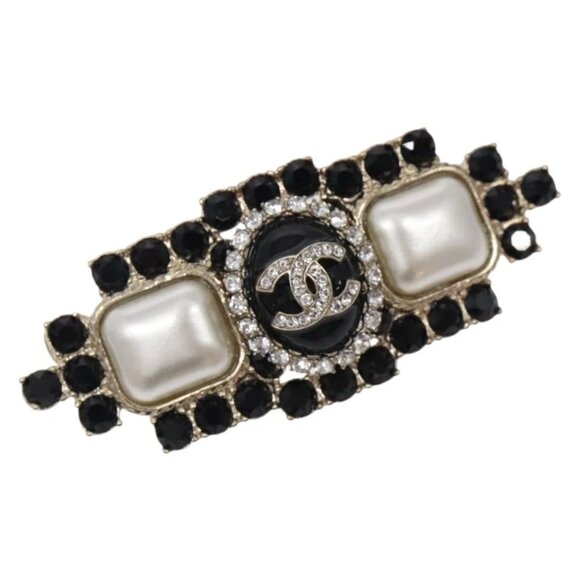 CHANEL COCO Mark Brooch metal Black CC Auth BA4085M - Picture 1 of 12